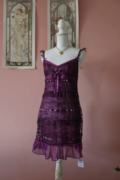 Eblin Purple Ruffle Slip Dress (S)