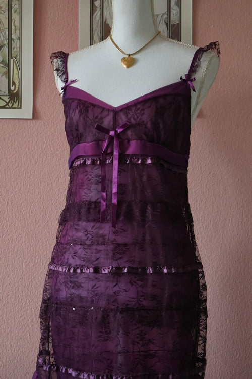 Eblin Purple Ruffle Slip Dress (S)