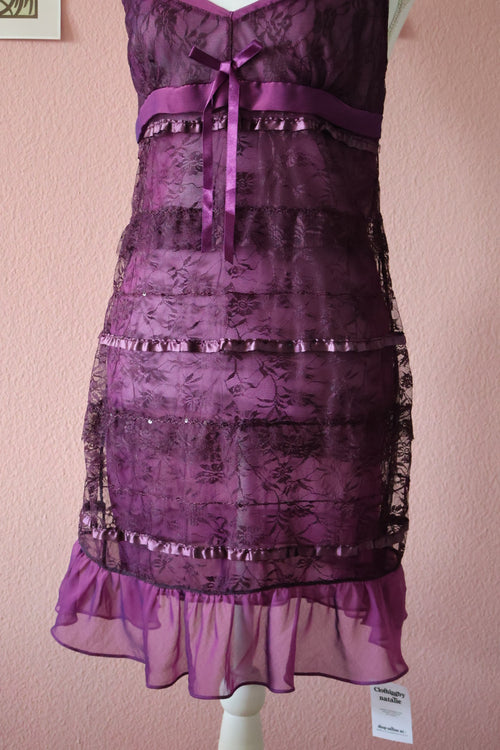 Eblin Purple Ruffle Slip Dress (S)