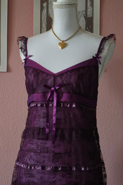 Eblin Purple Ruffle Slip Dress (S)