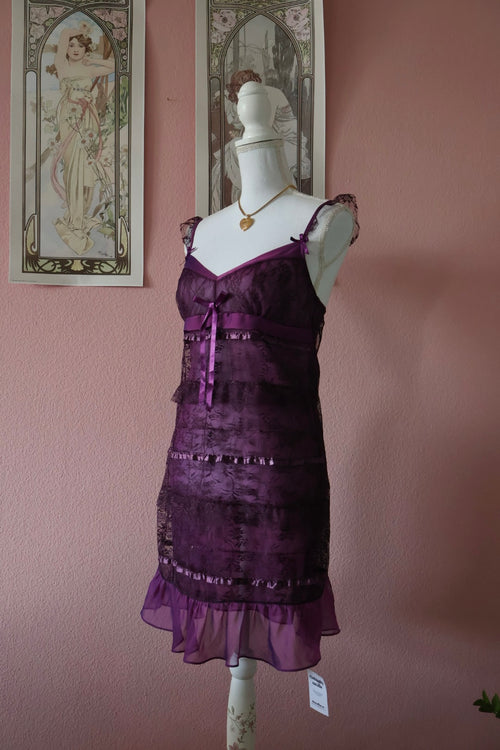 Eblin Purple Ruffle Slip Dress (S)