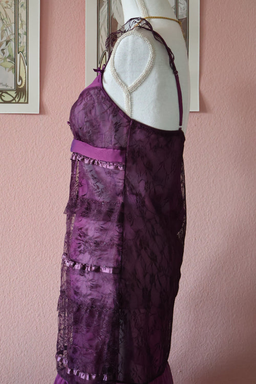 Eblin Purple Ruffle Slip Dress (S)