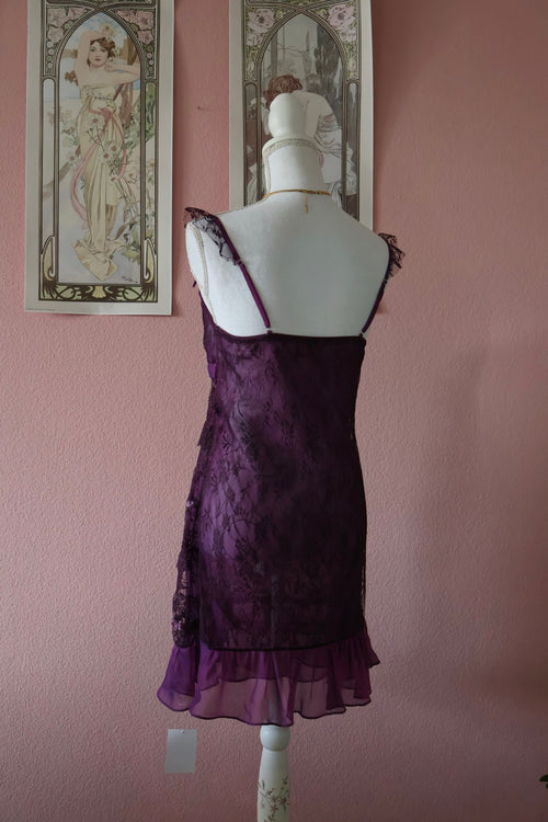 Eblin Purple Ruffle Slip Dress (S)