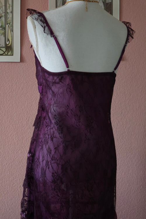 Eblin Purple Ruffle Slip Dress (S)