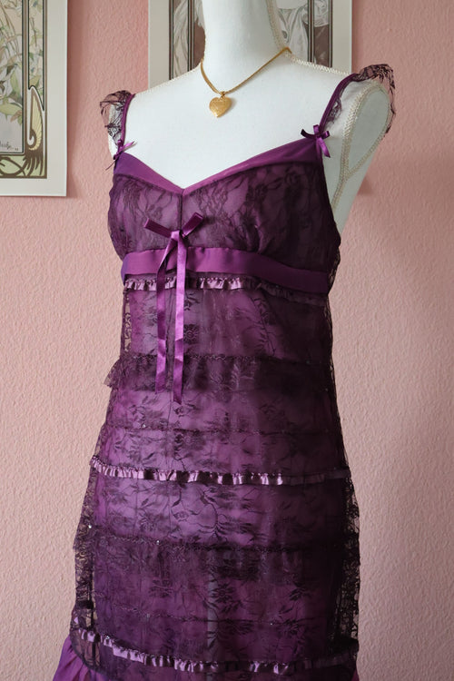 Eblin Purple Ruffle Slip Dress (S)