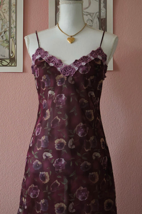 Purple Floral Mesh Slip Dress (S)