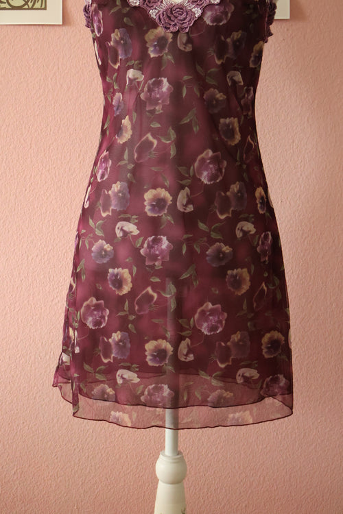 Purple Floral Mesh Slip Dress (S)