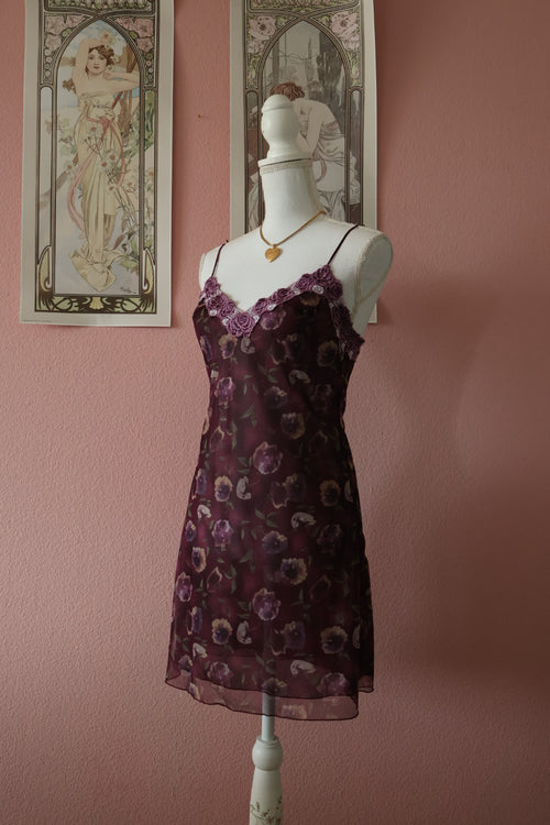 Purple Floral Mesh Slip Dress (S)