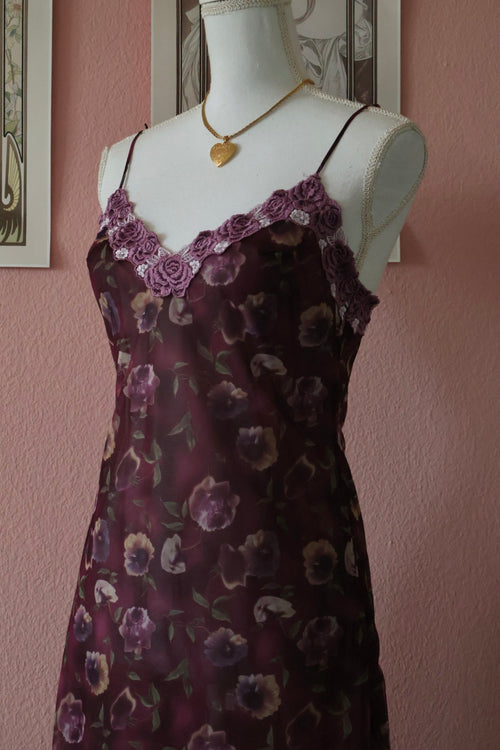 Purple Floral Mesh Slip Dress (S)