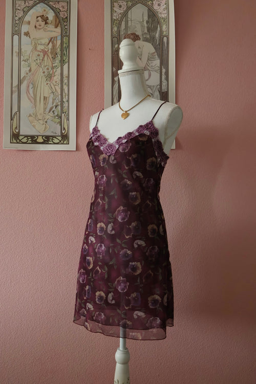 Purple Floral Mesh Slip Dress (S)