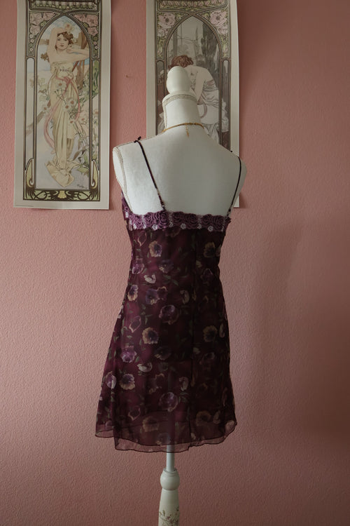 Purple Floral Mesh Slip Dress (S)