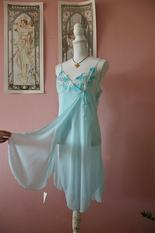 André Kim Blue Chiffon Slip Dress (M/L)