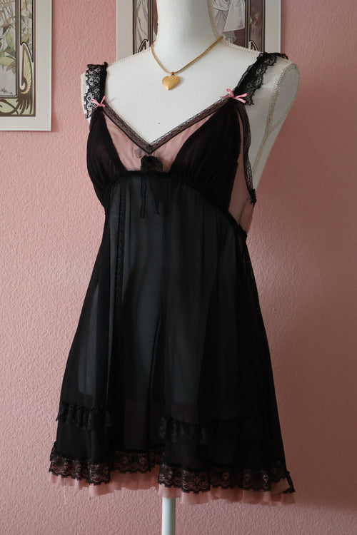 Black Pink Mesh Babydoll (S/M)